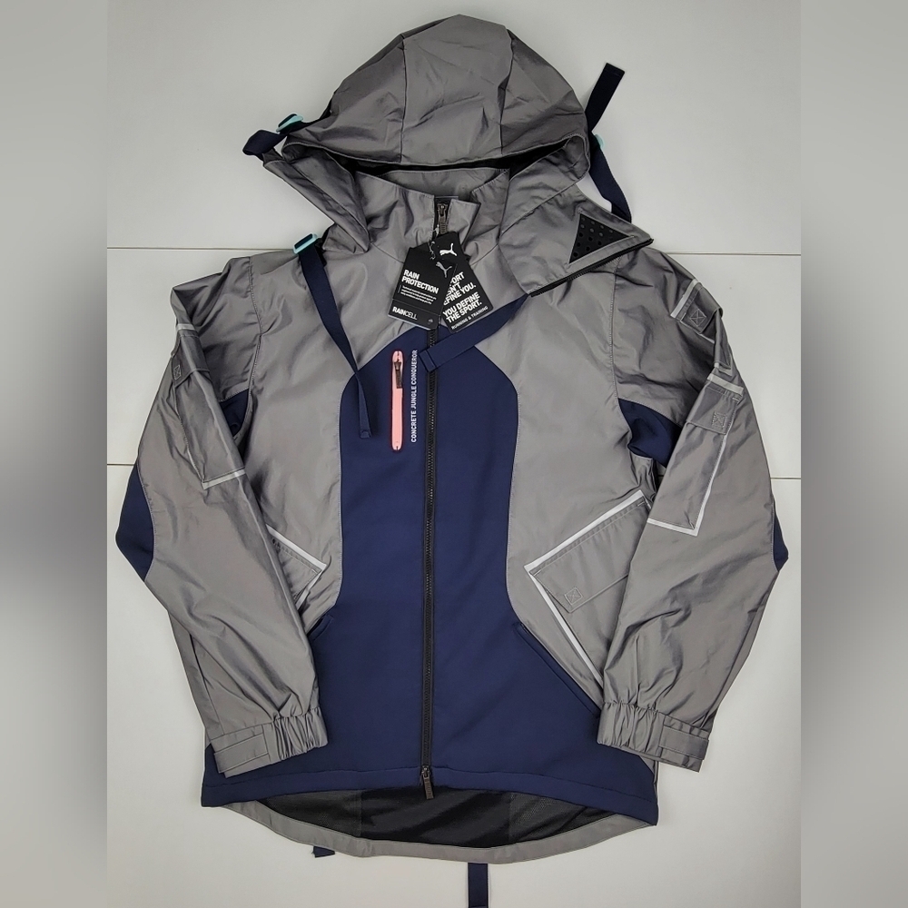 Puma Full Zip Jacket Men Sz M Blue Silver Casual Athletic Outerwear 52051306 New